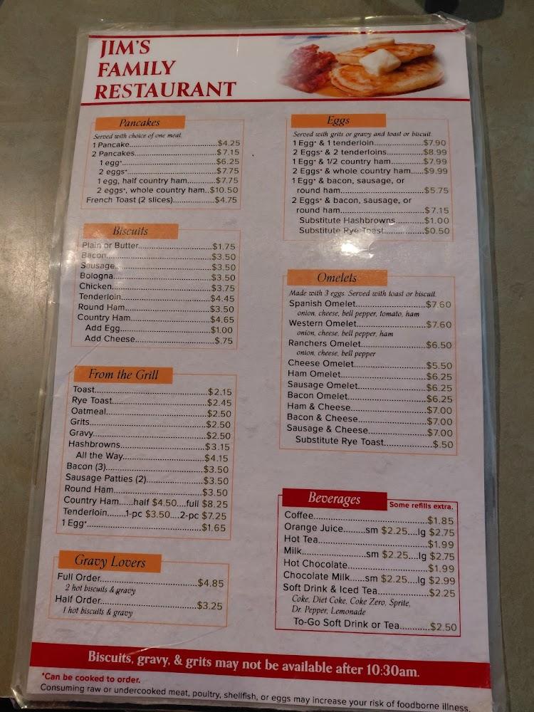 Jim's Family Restaurant Menu image 2